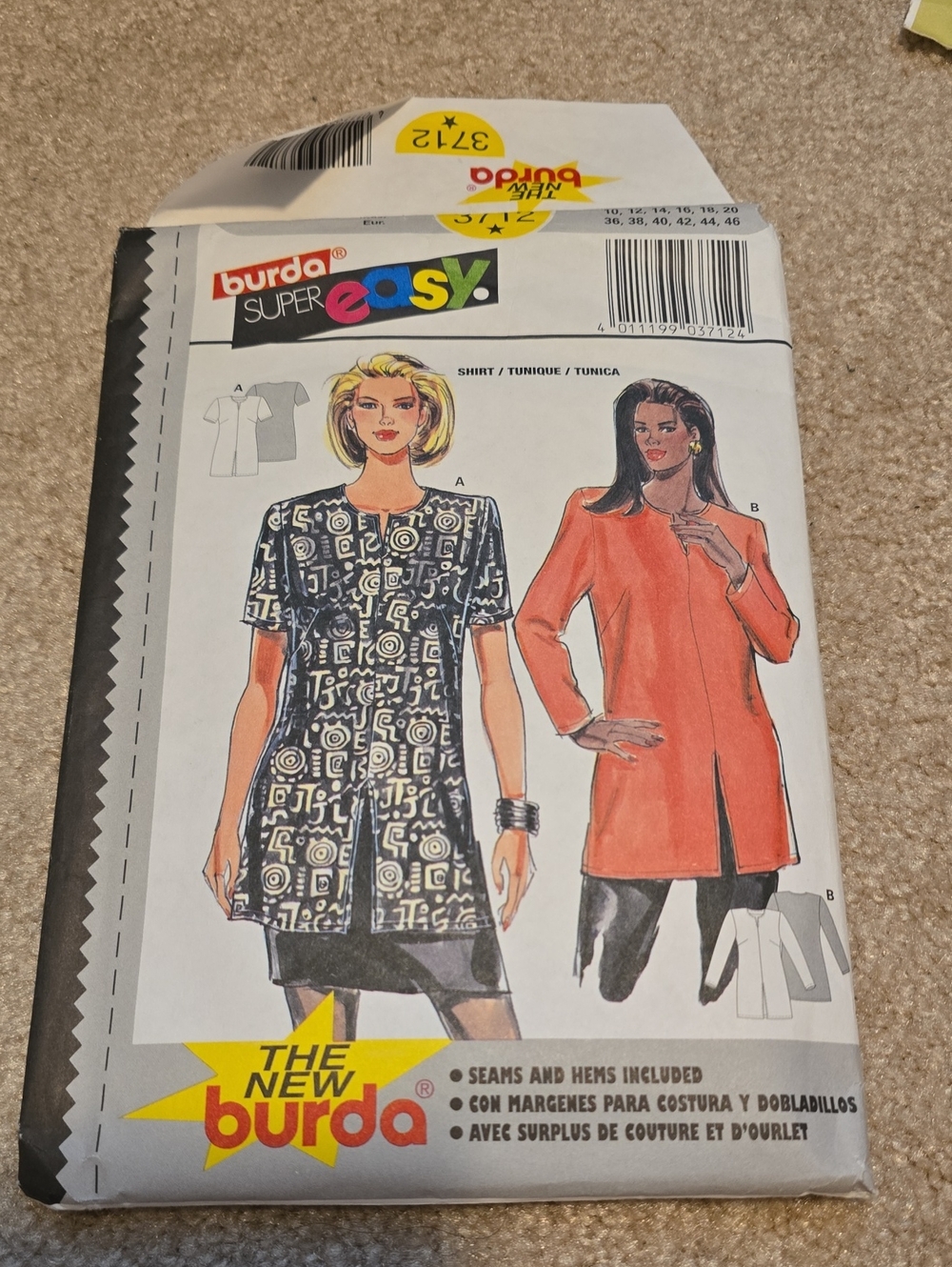 Burda Super Easy Tunic Sewing Pattern - Cut Around Margins Only
